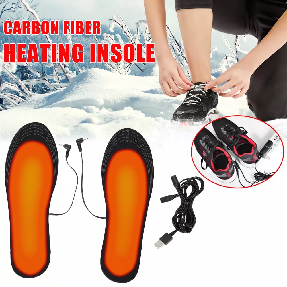 USB 발을 따뜻하게 하는 야외용 온열 신발 깔창, 사이즈 35-46, 가죽 면 소재, 온열 신발 깔창
